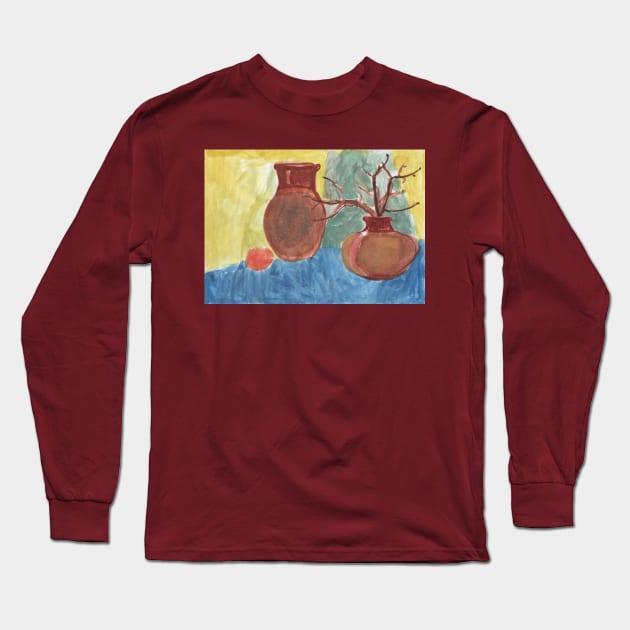 Still Life with Clay Jars Long Sleeve T-Shirt by Mila-Ola_Art